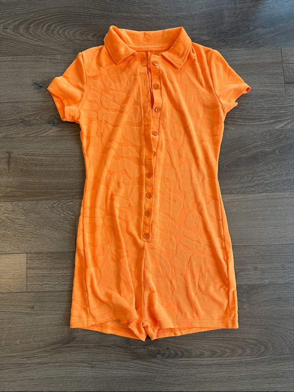 Bright Orange Button-Front Polo Romper
